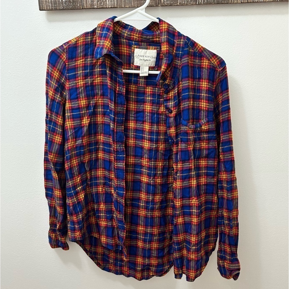 Forever 21 red plaid sleeveless flannel shirt small